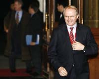 Top US envoy Christopher Hill arrives to meet with China's deputy foreign minister Wu Dawei and other top envoys ahead of a dinner on the eve of the resumption of Six-Party talks aimed at dismantling North Korea's nuclear program, 17 December 2006, at the Diaoyutai State Guesthouse in Beijing. The talks, which involve the two Koreas, host China, the United States, Japan and Russia, started in 2003 in an effort to stop the DPRK acquiring nuclear weapons. Photo courtesy AFP