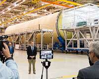 NASA Administrator Views Progress Building SLS and Orion Hardware