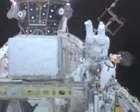 Astronauts Test Shuttle Repair Platform In First Spacewalk
