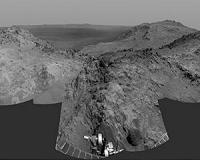 Examining Rock Outcrop at 'The Spirit of St. Louis' Crater