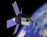 AeroAstro-built STPSat-1 Spacecraft Positions For Shuttle Plume