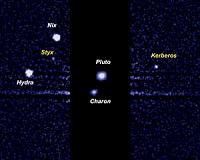 Name the features on Pluto and its moon Charon