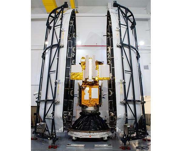Water-tracking SWOT satellite encapsulated in rocket payload fairing